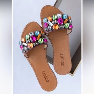 SCHUTZ JOLIE LEATHER GEM SANDAL - like new